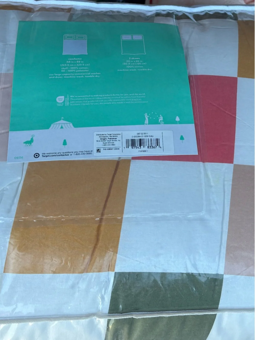 PILLOWFORT NWT Full/Queen Kids' Comforter Set Checkered Cotton Percale Comforter